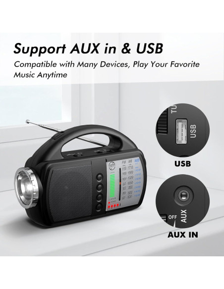 Radio Meteorológica Audiocrazy AM FM NOAA Portátil con Linterna Radio Meteorológica Audiocrazy AM FM NOAA Portátil con Linterna