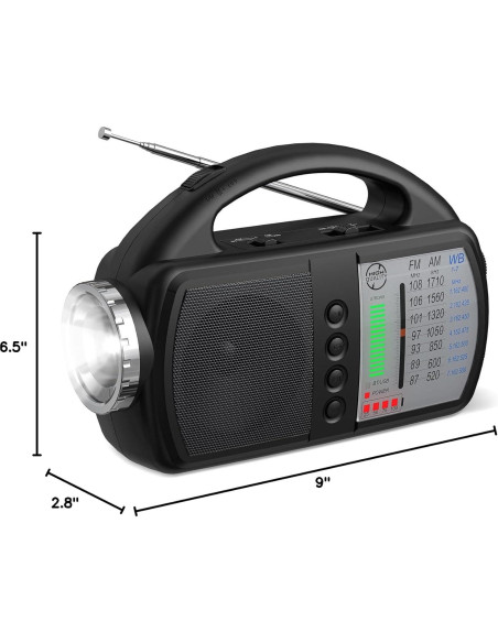 Radio Meteorológica Audiocrazy AM FM NOAA Portátil con Linterna Radio Meteorológica Audiocrazy AM FM NOAA Portátil con Linterna