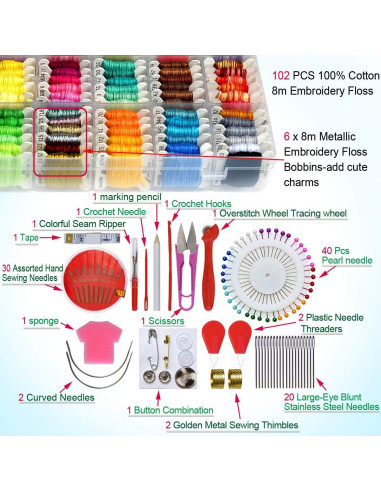 Kit de Hilos de Bordado LE PAON 108 Colores con Caja 110 Pcs