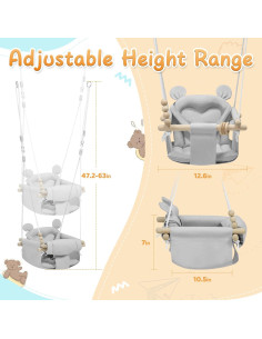 Columpio para Bebés OTONIPU Madera Ajustable 30-46cm Gris 2