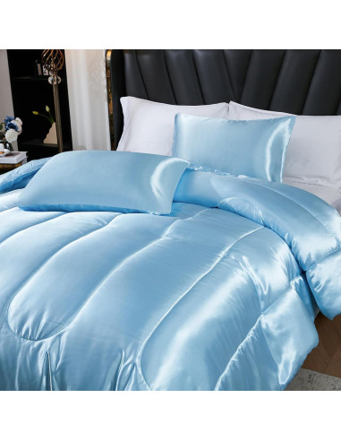 Juego de Edredón de Satén Rey Bedding Dreamer Azul Bebé