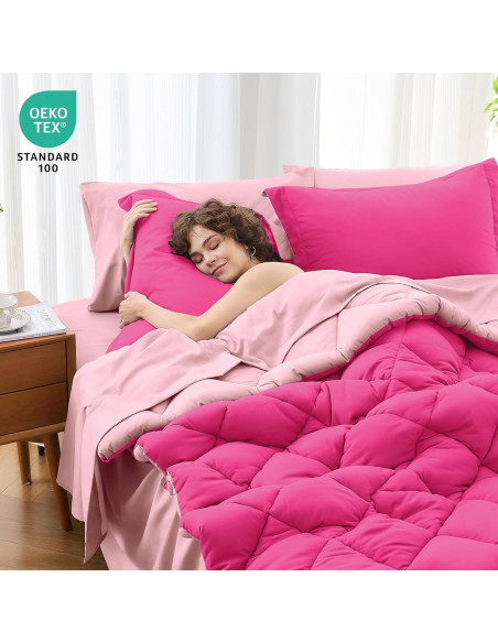 Juego de Edredón Individual MUXHOMO 5 Piezas Microfibra Rosa Juego de Edredón Individual MUXHOMO 5 Piezas Microfibra Rosa