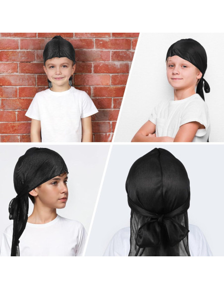 Juego de 4 Durags de Seda para Niños - Gorras de Olas Negro Juego de 4 Durags de Seda para Niños - Gorras de Olas Negro