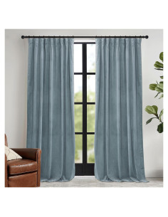 Cortinas de Terciopelo Azul Piedra RYB HOME 2 Paneles 90 cm