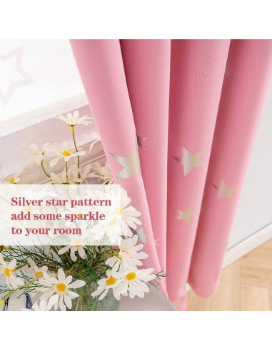 Cortinas Opacas Anjee Rosa 97x137 cm Estrellas Plateadas