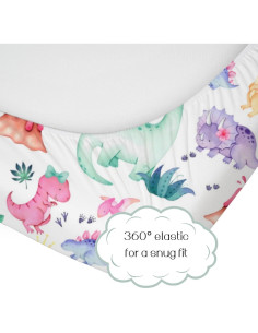 Sábana Ajustable HawSkgFub Dino Rosa Púrpura 132x71 cm 2