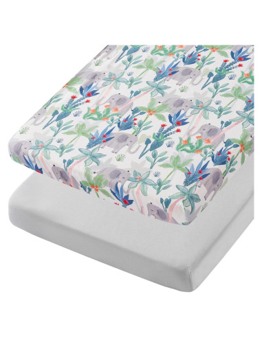 Sábanas Ajustadas para Cuna Mini TILLYOU 2 Piezas Elefante