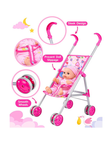 Carrito de Muñeca GAGAKU con Muñeca de 30 cm y Accesorios