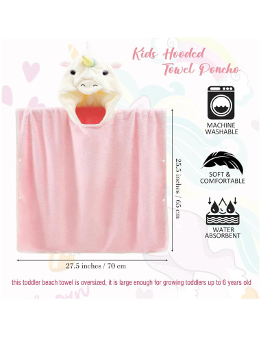 Poncho de Toalla con Capucha Unicornio Rosa ARNUAETY 130x70cm