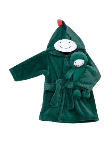 Conjunto Bata y Juguete Felpa Bebés Verde Dino 2 Piezas Conjunto Bata y Juguete Felpa Bebés Verde Dino 2 Piezas