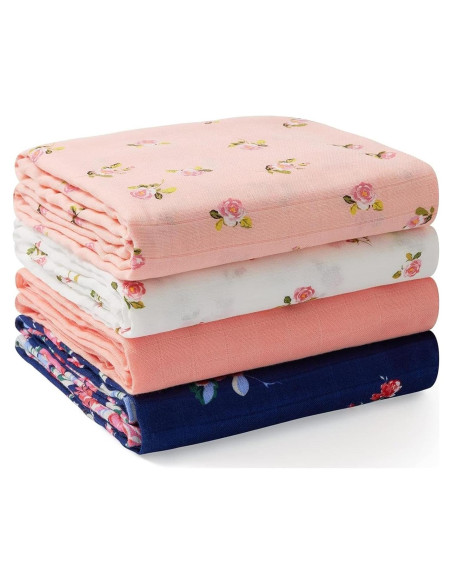Mantas de Muselina Momcozy 120x120 cm Pack 4 Floral Suaves Mantas de Muselina Momcozy 120x120 cm Pack 4 Floral Suaves