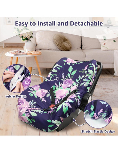 Funda de Asiento de Coche para Bebé TANOFAR, Floral Morado