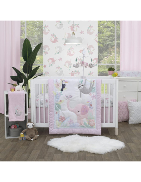 Sábana Ajustable para Cuna NoJo Jardín Tropical Rosa y Gris Sábana Ajustable para Cuna NoJo Jardín Tropical Rosa y Gris