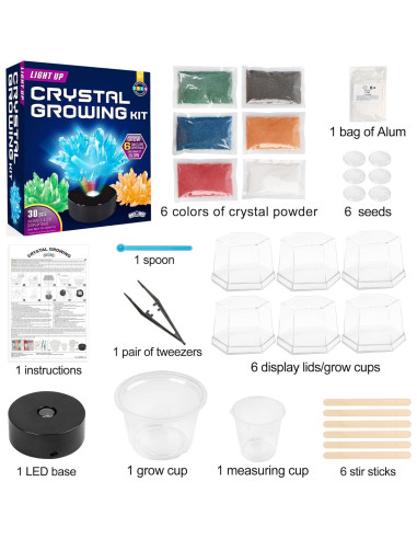 Kit de Crecimiento de Cristales LotFancy con Base LED - 6 Cristales