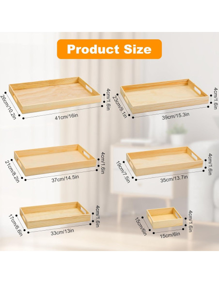 Set de 7 Bandejas de Madera PONGJA con Asas - 40.6x25.9 cm Set de 7 Bandejas de Madera PONGJA con Asas - 40.6x25.9 cm