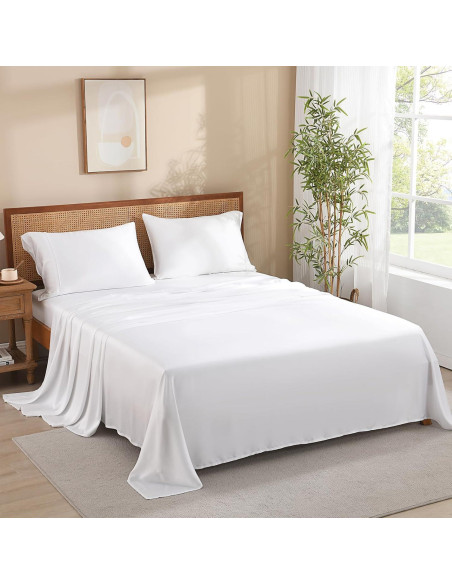 Juego de Sábanas Twin XL Rosecret 300 Hilos Viscosa Bambú Blanco Juego de Sábanas Twin XL Rosecret 300 Hilos Viscosa Bambú Blanco