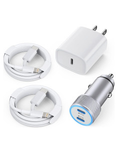 Cargador de coche rápido 40W Dual USB C + 2 cables Lightning