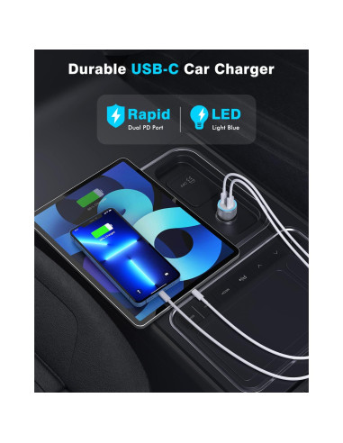 Cargador de coche rápido 40W Dual USB C + 2 cables Lightning