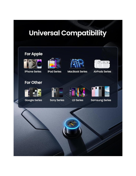 Cargador de Coche USB C PISEN 60W 3 Puertos Carga Rápida Cargador de Coche USB C PISEN 60W 3 Puertos Carga Rápida