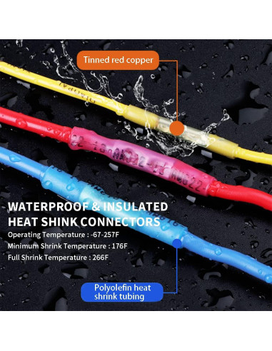 Conectores de Manguito Termoretráctil Qizpcer 100Pcs 16-14 AWG Azul