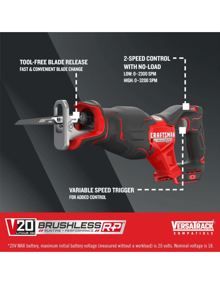 Sierra Recíproca Inalámbrica CRAFTSMAN V20 20.32 cm 3200 RPM Sierra Recíproca Inalámbrica CRAFTSMAN V20 20.32 cm 3200 RPM