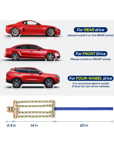 Cadenas de Nieve Universales FLYSWAN para SUV y Camionetas - Juego de 8
