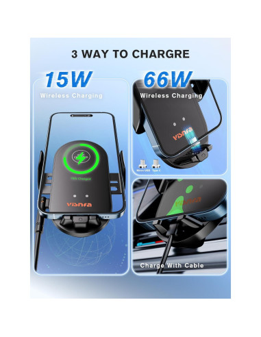 Cargador Inalámbrico Rápido 15W Visnfa para Auto con Soporte
