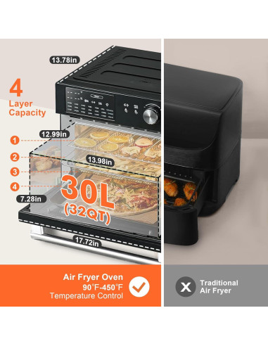 Horno Tostador de Aire Cocina en la Caja 32QT 1800W Negro
