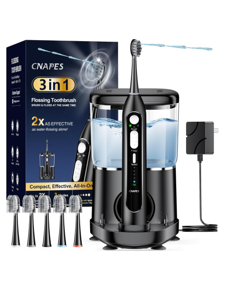 Cepillo de dientes eléctrico CNAPES con irrigador 3 en 1, 5 cabezales Cepillo de dientes eléctrico CNAPES con irrigador 3 en 1, 5 cabezales