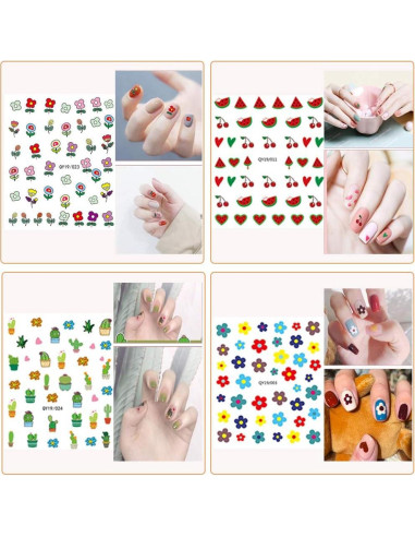 Calcomanías de Uñas IHUKEIT - 12 Hojas 3D Autoadhesivas
