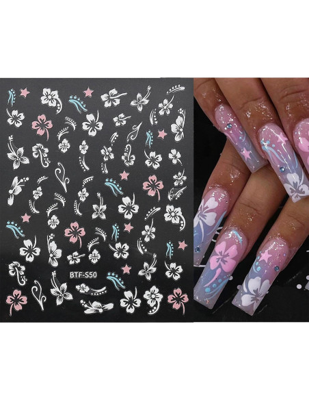 Pegatinas de Uñas JMEOWIO 9 Hojas Flores Coloridas Pegatinas de Uñas JMEOWIO 9 Hojas Flores Coloridas