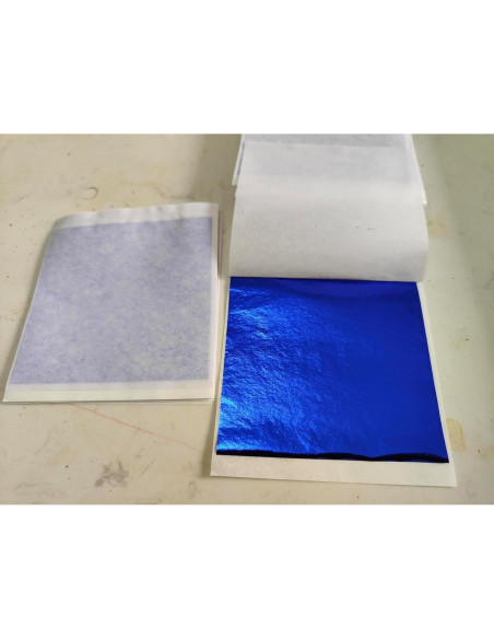 Hoja de Oro Azul JINRUISI 100 Hojas 8x8 cm para Manualidades Hoja de Oro Azul JINRUISI 100 Hojas 8x8 cm para Manualidades