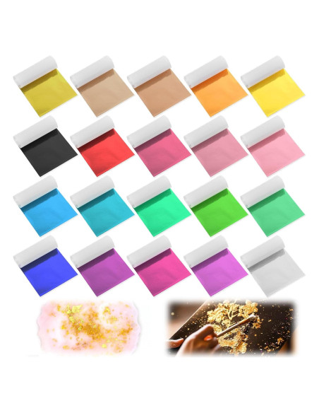 Hojas de Oro para Arte Piriuuo 100 Pcs 8.5x8 cm 20 Colores Hojas de Oro para Arte Piriuuo 100 Pcs 8.5x8 cm 20 Colores