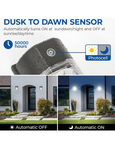 CINOTON Luz de Pared LED 26W con Sensor Crepúsculo 3000LM IP65
