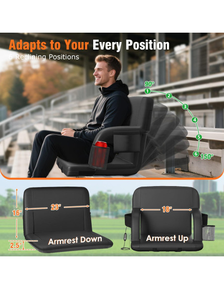 Suteck Asiento de Estadio Calentado Doble Lado 25" Negro Suteck Asiento de Estadio Calentado Doble Lado 25" Negro