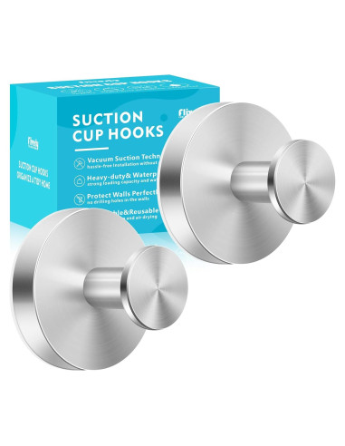 Ganchos de Ventosa Fliverly para Ducha y Cocina - Plata (2 unidades)