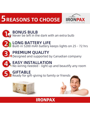 Juego de Apliques de Pared Inalámbricos IRONPAX 61 cm Oro