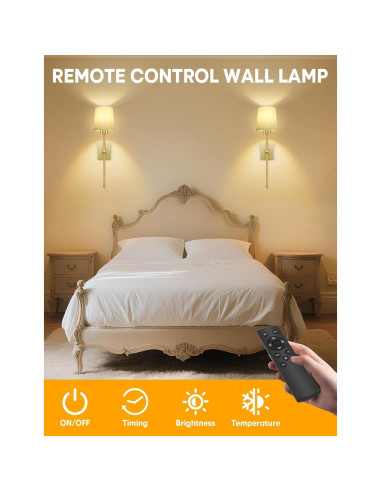Juego de Apliques de Pared Inalámbricos TOOWELL 2 Unidades LED Oro
