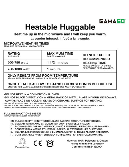 Almohadilla Térmica GAMAGO Abrazo 27.94 cm Lavanda Ecológica Almohadilla Térmica GAMAGO Abrazo 27.94 cm Lavanda Ecológica