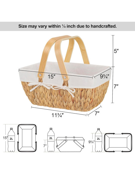 Cesta de Picnic de Mimbre StorageWorks con Forro 38 cm Cesta de Picnic de Mimbre StorageWorks con Forro 38 cm