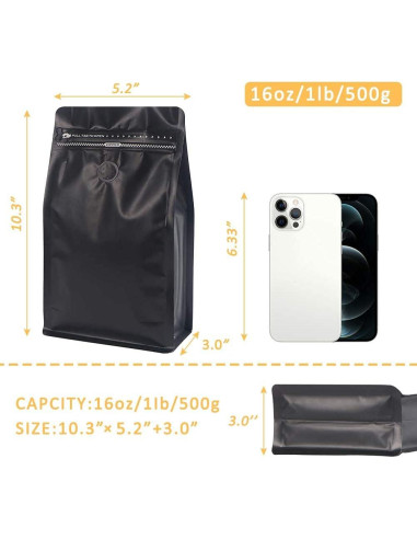 Bolsas de Café Aluminio REMTAP 50 pcs 16 oz Reutilizables