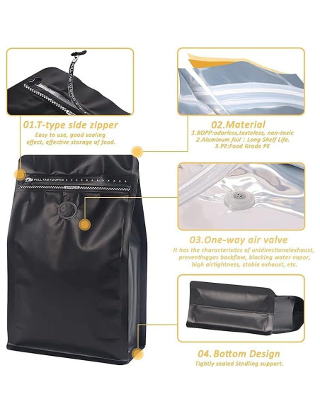 Bolsas de Café Aluminio REMTAP 50 pcs 16 oz Reutilizables Bolsas de Café Aluminio REMTAP 50 pcs 16 oz Reutilizables