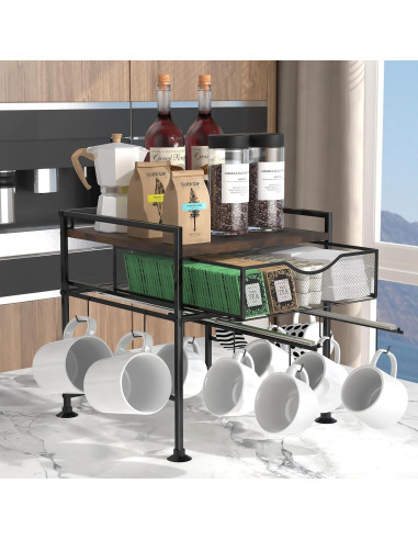 Organizador de Café Kssiaz con Soporte para Tazas y Cajón