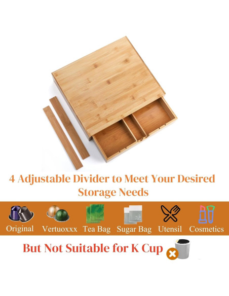 Cajón de Bambú Peohud para Cápsulas de Café y Té 35.5x30.5cm Cajón de Bambú Peohud para Cápsulas de Café y Té 35.5x30.5cm