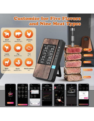 Termómetro de Carne Inalámbrico Patchelp con 4 Probetas