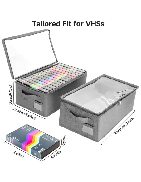Caja de Almacenamiento para VHS YOYOBUBU - Paquete de 2 Gris Caja de Almacenamiento para VHS YOYOBUBU - Paquete de 2 Gris