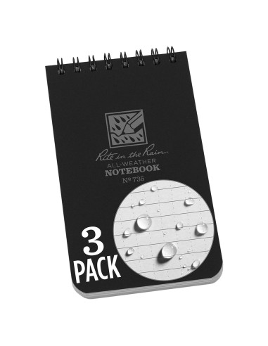 Cuaderno Espiral Impermeable Rite in the Rain 3x5 Negro - Paquete de 3