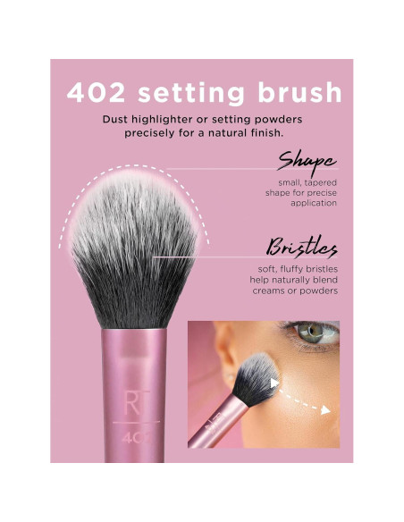 Brocha Profesional para Maquillaje en Polvo Real Techniques RT 402 - Paquete de 4, Rosa Brocha Profesional para Maquillaje en Polvo Real Techniques RT 402 - Paquete de 4, Rosa