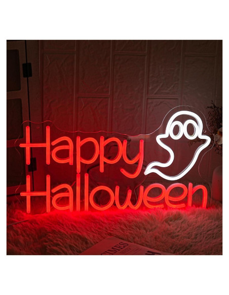 Luz Neón LED Feliz Halloween LMSIGNLY 43x24cm Decoración Luz Neón LED Feliz Halloween LMSIGNLY 43x24cm Decoración
