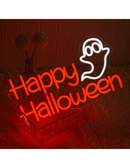 Luz Neón LED Feliz Halloween LMSIGNLY 43x24cm Decoración Luz Neón LED Feliz Halloween LMSIGNLY 43x24cm Decoración